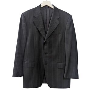 Canali Super 120's Italy Men's EU 50R Black Wool Pinstripe Blazer Three Button